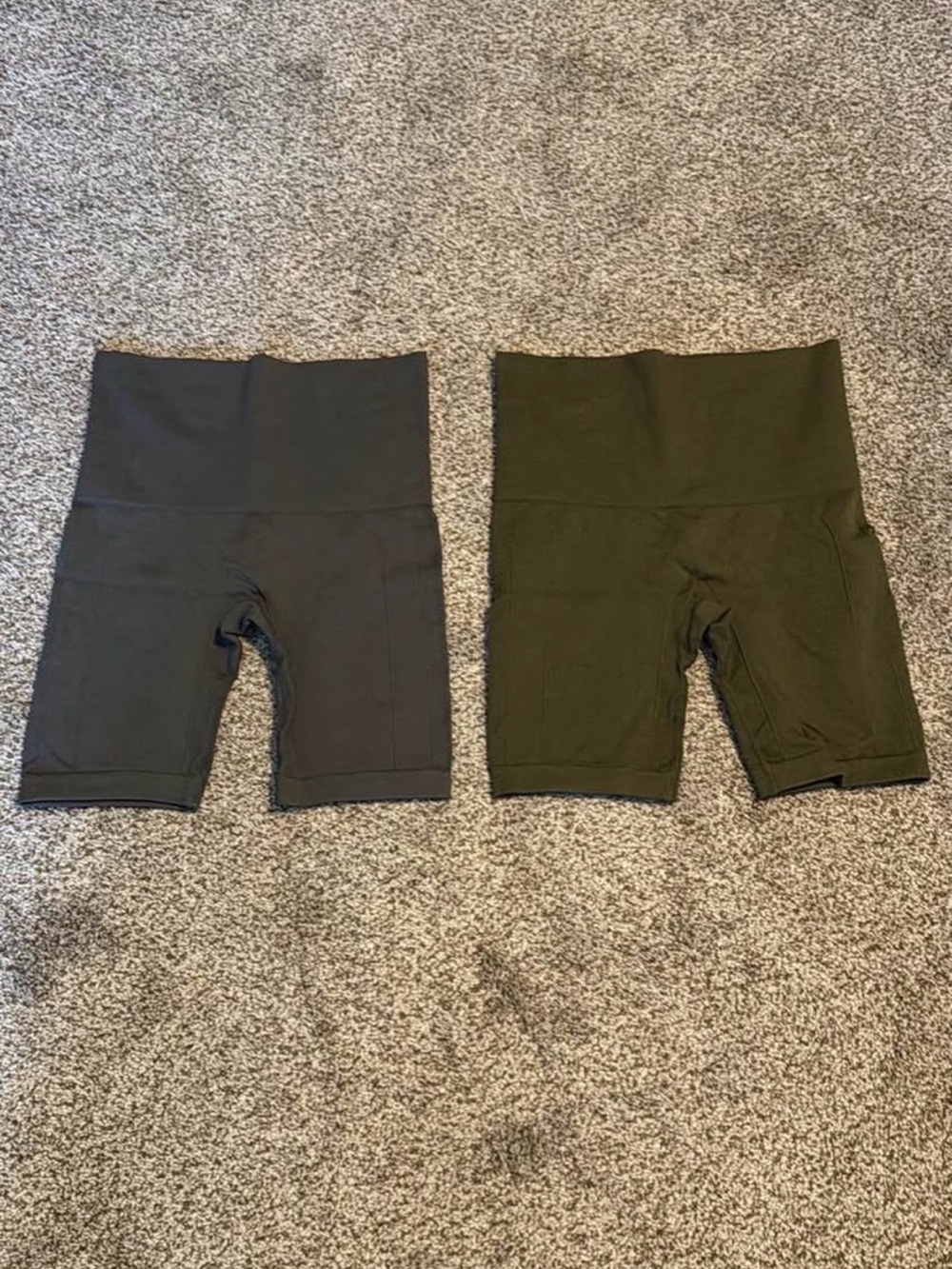 High Waist Biker Shorts Duo - Olive Green & Charcoal